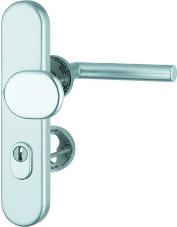 HOPPE Kombi-Schutzgarnitur Amsterdam FS-86G/3332ZA/42H/42HS/1400, Langschild/Rosette, ES 1, mit Zylinderabdeckung, Profilzylinder gelocht, Entfernung 72mm, Vierkant 9mm, TS 42 - 47mm, silber, naturfarben, eloxiert, Schildstärke 15mm