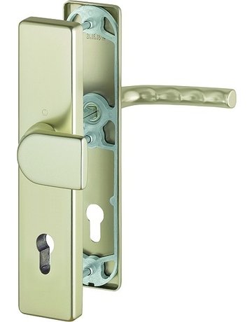 HOPPE Sicherheits-Wechselgarnitur Birmingham 78G/2222A/2440/1117, Langschild eckig, 15mm, ES 0, ohne Zylinderabdeckung, Profilzylinder gelocht, Entfernung 92mm, Vierkant 10mm, Türstärke 67-72mm, neusilberfarben eloxiert