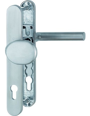 HOPPE Wechselgarnitur Amsterdam E86G/3357N/1400F, Langschild, oval, Profilzylinder gelocht, Entfernung 92mm, Vierkant 8mm, Türstärke 67 - 72mm, Befestigungstechnik mit Stütznocken, grau, edelstahl matt