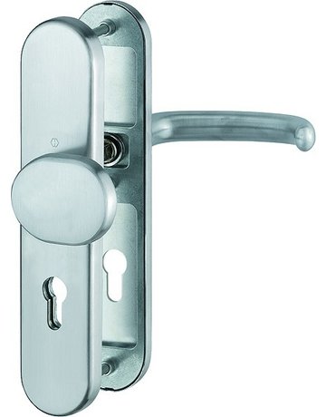 HOPPE Sicherheits-Wechselgarnitur San Francisco FS-E86G/3331/3310/1301F, Langschild oval, 12mm, ES 1, ohne Zylinderabdeckung, Profilzylinder gelocht, Entfernung 72mm, Vierkant 9mm, Türstärke 42-47mm, edelstahl matt