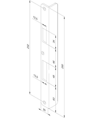 Winkelschließblech Z09XSBL DL,20x250x20 rd,matt gebürstet - effeff
