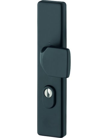 HOPPE Sicherheits-Halbgarnitur 61G/2222ZA, Langschild eckig, 15mm, ES 1, mit Zylinderabdeckung, Profilzylinder gelocht, Entfernung 72mm, Vierkant 8mm, Türstärke 37-42mm, schwarz matt eloxiert
