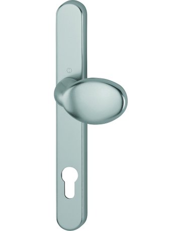 HOPPE Halbgarnitur 76G/3347N, Langschild, oval, Profilzylinder gelocht, Entfernung 92mm, Vierkant 8mm, Türstärke 72 - 82mm, Befestigungstechnik mit Stütznocken, grau, stahlfarbig, eloxiert