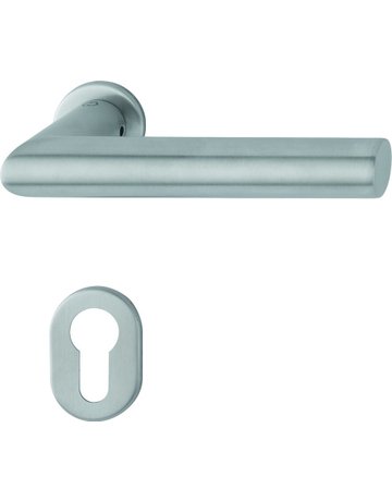 HOPPE Drückergarnitur Amsterdam E1400Z/868P/869PS-SK, Rosette, Profilzylinder gelocht, Vierkant 8mm, DIN Links-Rechts, TS 40 - 50mm, Befestigungstechnik ohne Stütznocken, grau, edelstahl matt