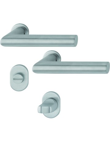 HOPPE Drückergarnitur Amsterdam E1400Z/868P/869PS-SK, Rosette, WC Schlitzkopf, Vierkant 8mm, Riegel-Vierkant 5mm, DIN Links-Rechts, TS 40 - 45mm, Befestigungstechnik ohne Stütznocken, grau, edelstahl matt