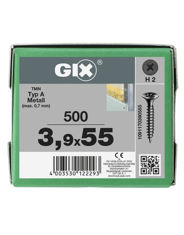 Trockenbauschraube GIX-A Trompetenk 3,9x55mm,Vollgw,Kreuzschlitz H2,sw phos - SPAX