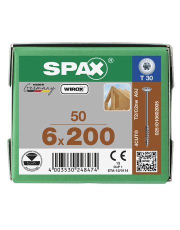 Holzschraube Hi.FORCE Tellerkopf 6x200mm,Teilgw,Innensechsrund T30,WIROX - SPAX