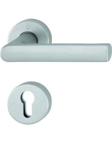HOPPE Drückergarnitur Hamburg FS-1700/42H/42HS, Rosette, Profilzylinder gelocht, Vierkant 9mm, DIN Links-Rechts, TS 45 - 65mm, Befestigungstechnik mit Stütznocken, grau, edelstahloptik matt, eloxiert