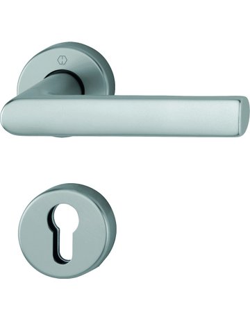 HOPPE Drückergarnitur Hamburg FS-1700/42H/42HS, Rosette, Profilzylinder gelocht, Vierkant 9mm, DIN Links-Rechts, TS 45 - 65mm, Befestigungstechnik mit Stütznocken, grau, stahlfarbig, eloxiert