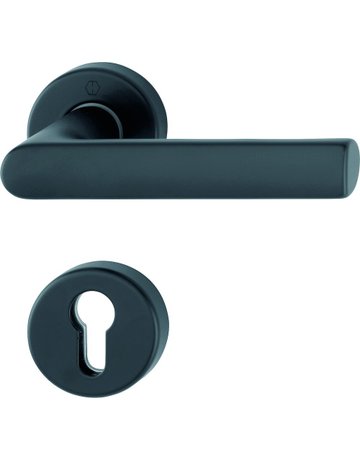 HOPPE Drückergarnitur Hamburg FS-1700/42H/42HS, Rosette, Profilzylinder gelocht, Vierkant 9mm, DIN Links-Rechts, TS 45 - 65mm, Befestigungstechnik mit Stütznocken, schwarz, schwarz matt, eloxiert