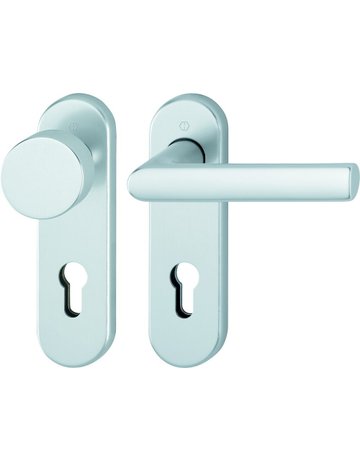 HOPPE Wechselgarnitur Hamburg FS-58/353KH/1700, Kurzschild, oval, Profilzylinder gelocht, Entfernung 72mm, Vierkant 9mm, Türstärke 45 - 65mm, Befestigungstechnik mit Stütznocken, silber, naturfarben, eloxiert