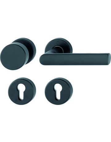 HOPPE Wechselgarnitur Hamburg FS-58/42H/42HS/1700, Rosette, Profilzylinder gelocht, Vierkant 9mm, DIN Links-Rechts, TS 45 - 65mm, Befestigungstechnik mit Stütznocken, schwarz, schwarz matt, eloxiert