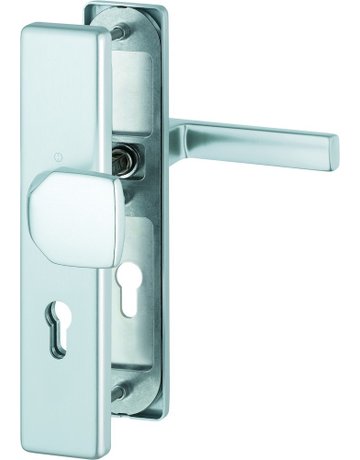 HOPPE Sicherheits-Wechselgarnitur Austin FS-61G/2221/2210/1769, Langschild eckig, 12mm, ES 1, ohne Zylinderabdeckung, Profilzylinder gelocht, Entfernung 72mm, Vierkant 9mm, Türstärke 42-47mm, naturfarben eloxiert