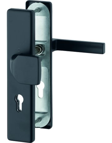 HOPPE Sicherheits-Wechselgarnitur Austin FS-61G/2221/2210/1769, Langschild eckig, 12mm, ES 1, ohne Zylinderabdeckung, Profilzylinder gelocht, Entfernung 72mm, Vierkant 9mm, Türstärke 42-47mm, schwarz matt eloxiert