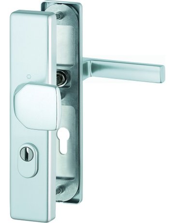 HOPPE Sicherheits-Wechselgarnitur Austin FS-61G/2222ZA/2210/1769, Langschild eckig, 15mm, ES 1, mit Zylinderabdeckung, Profilzylinder gelocht, Entfernung 72mm, Vierkant 9mm, Türstärke 42-47mm, naturfarben eloxiert
