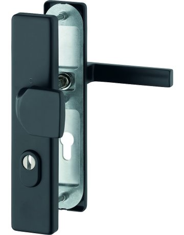 HOPPE Sicherheits-Wechselgarnitur Austin FS-61G/2222ZA/2210/1769, Langschild eckig, 15mm, ES 1, mit Zylinderabdeckung, Profilzylinder gelocht, Entfernung 72mm, Vierkant 9mm, Türstärke 42-47mm, schwarz matt eloxiert