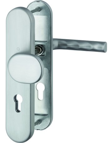 HOPPE Sicherheits-Wechselgarnitur Hamburg FS-86G/3331/3310/1700, Langschild oval, 12mm, ES 1, ohne Zylinderabdeckung, Profilzylinder gelocht, Entfernung 72mm, Vierkant 9mm, Türstärke 42-47mm, edelstahloptik matt eloxiert