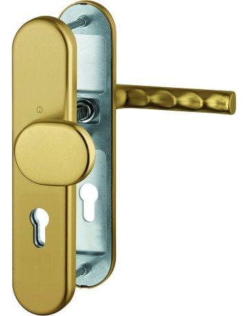 HOPPE Sicherheits-Wechselgarnitur Hamburg FS-86G/3331/3310/1700, Langschild oval, 12mm, ES 1, ohne Zylinderabdeckung, Profilzylinder gelocht, Entfernung 72mm, Vierkant 9mm, Türstärke 42-47mm, bronzefarben eloxiert