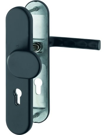 HOPPE Sicherheits-Wechselgarnitur Hamburg FS-86G/3331/3310/1700, Langschild oval, 12mm, ES 1, ohne Zylinderabdeckung, Profilzylinder gelocht, Entfernung 72mm, Vierkant 9mm, Türstärke 42-47mm, schwarz matt eloxiert