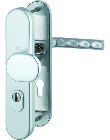 HOPPE Sicherheits-Wechselgarnitur Hamburg FS-86G/3332ZA/3310/1700, Langschild oval, 15mm, ES 1, mit Zylinderabdeckung, Profilzylinder gelocht, Entfernung 72mm, Vierkant 9mm, Türstärke 42-47mm, naturfarben eloxiert