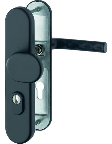 HOPPE Sicherheits-Wechselgarnitur Hamburg FS-86G/3332ZA/3310/1700, Langschild oval, 15mm, ES 1, mit Zylinderabdeckung, Profilzylinder gelocht, Entfernung 72mm, Vierkant 9mm, Türstärke 42-47mm, schwarz matt eloxiert