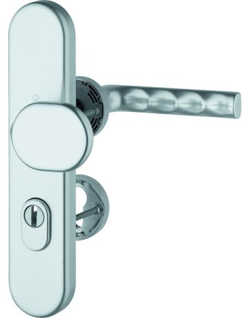 HOPPE Kombi-Schutzgarnitur Hamburg FS-86G/3332ZA/42H/42HS/1700, Langschild/Rosette, ES 1, mit Zylinderabdeckung, Profilzylinder gelocht, Entfernung 72mm, Vierkant 9mm, TS 42 - 47mm, silber, naturfarben, eloxiert, Schildstärke 15mm