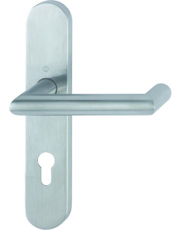 HOPPE Drückergarnitur Rotterdam FS-E1401/353H, Langschild, oval, Profilzylinder gelocht, Entfernung 72mm, Vierkant 9mm, Türstärke 40 - 65mm, Befestigungstechnik mit Stütznocken, grau, edelstahl matt