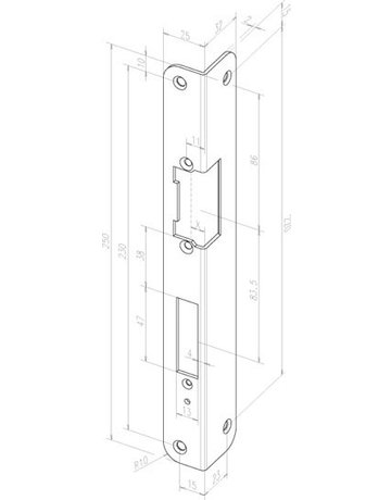 Winkelschließblech 488 DR,25x250x32 rd,edelstahl - effeff
