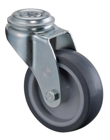 Lenkrolle 75mm, A301 Rückenloch, Gummirad, GL A301.A80.075 - BS ROLLEN