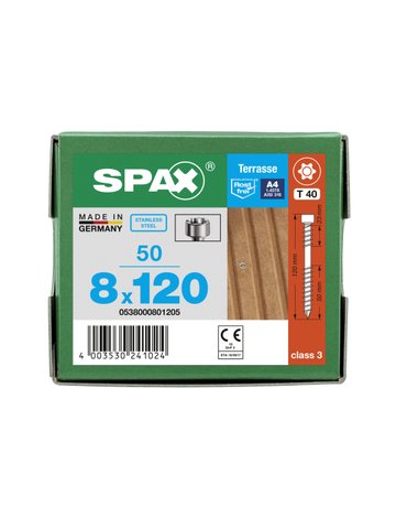Terassenschraube Zylinderkopf 8x120mm,Fixgw,Innensechsrund T40,ER A4 - SPAX - 7