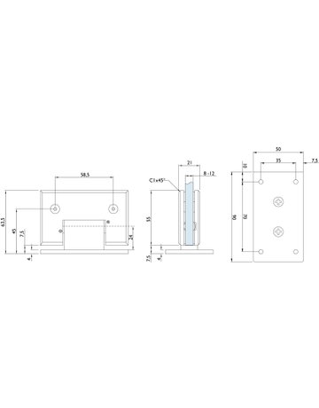 Glas-Pendeltürband edelstahlfarben 90° Feststellung 6852 GW - Hermat - 2