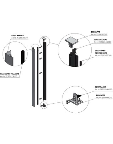 Skyforce 2-tlg, für 12-13,5 mm Glas Höhe 1000 mm, Alu RAL matt 9016 - Onlevel - 4