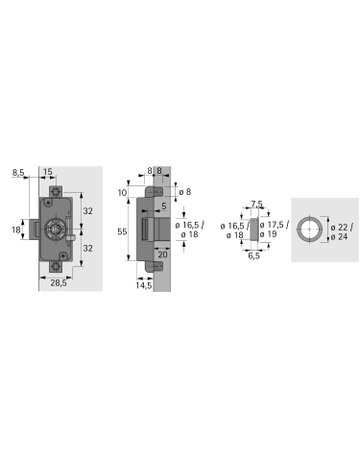 Zylinderdrehstangenschloss Prestige 2000 Z23, ø18mm, Zum Einpressen, 15 mm, 20 mm - Hettich - 2