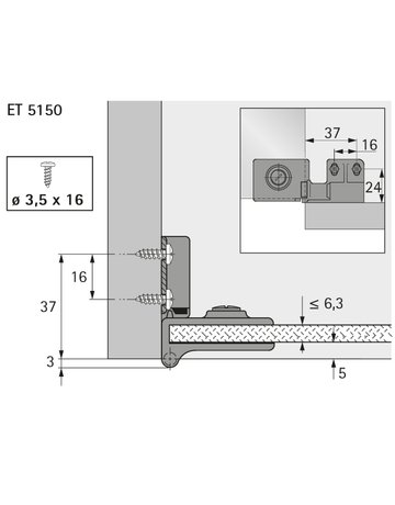 Glastürscharnier ET 5150, vernickelt, matt - Hettich - 5