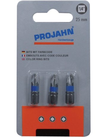 1/4" markierter Bit Pozidriv Nr 1. 3er Pack L25 mm - PROJAHN