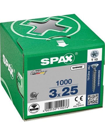 Universalschraube Senkkopf 3x25mm,Vollgw,Innensechsrund T10,WIROX - SPAX