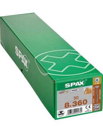 Holzschraube Hi.FORCE Tellerkopf 8x360mm,Teilgw,Innensechsrund T40,WIROX - SPAX