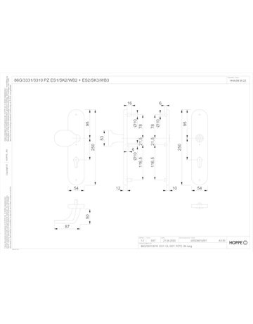 HOPPE Sicherheits-Wechselgarnitur 86G/3331/3310, Langschild oval, 12mm, ES 1, Profilzylinder gelocht, Entfernung 72mm, Vierkant 8mm, Türstärke 37-47mm, naturfarben eloxiert - 2