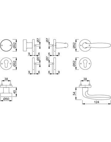 HOPPE Wechselgarnitur Verona 58/42KV/42KVS/1510, Rosette, Profilzylinder gelocht, Vierkant 8mm, DIN Links-Rechts, TS 37 - 42mm, Befestigungstechnik mit Stütznocken, silber, naturfarben, eloxiert - 3