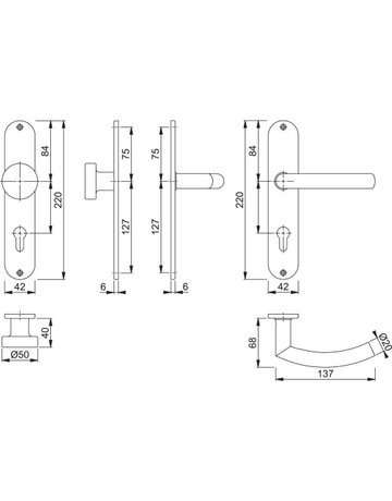 HOPPE Wechselgarnitur Trondheim E58/302/1430Z, Langschild, oval, Profilzylinder gelocht, Entfernung 72mm, Vierkant 8mm, Türstärke 35 - 45mm, Befestigungstechnik ohne Stütznocken, grau, edelstahl matt - 3