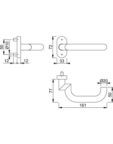 HOPPE Halbgarnitur Paris FS-E138GF2/55, ohne Schlüsselrosette, Vierkant 9mm, DIN Links-Rechts, Befestigungstechnik mit Stütznocken, grau, edelstahl matt-SecuSan - 2