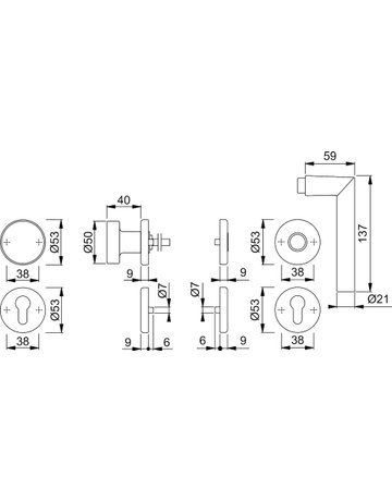 Wechsel-Rosettengarnitur Amsterdam PZ 8 mm 58/42KV/42KVS/1400 Alu F1 - HOPPE - 2