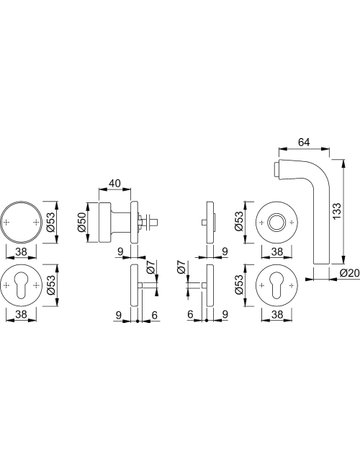 HOPPE Wechselgarnitur Bonn 58/42KV/42KVS/150, Rosette, Profilzylinder gelocht, Vierkant 8mm, DIN Links-Rechts, TS 37 - 42mm, Befestigungstechnik mit Stütznocken, silber, naturfarben, eloxiert - 2