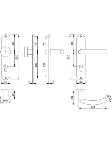 HOPPE Wechselgarnitur Trondheim E58/302/1430Z, Langschild, oval, Profilzylinder gelocht, Entfernung 72mm, Vierkant 8mm, Türstärke 35 - 45mm, Befestigungstechnik ohne Stütznocken, grau, edelstahl matt - 2
