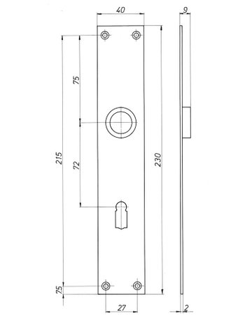 ZT-Langschild 3215, Profilzylinder gelocht, E72, sichtbar verschraubt lackiert - DENI - 2