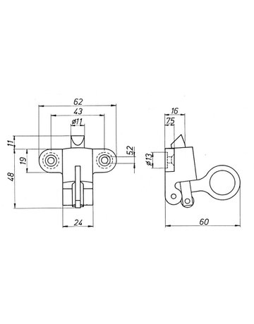OL-Schnäpper, 7105, B62mm, H49mm, Aluminiumguss silber eloxiert, zum Anschrauben - DENI - 2
