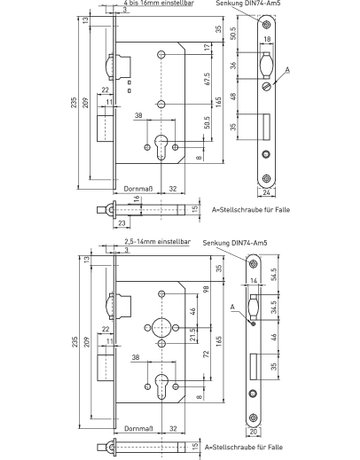 Pendeltürschloss 311 PZ72, D55,F24x235ktg,Si - BMH - 4