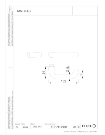 Drückerpaar Paris 138L 8mm,TS35-45,F1 eloxiert - HOPPE - 2