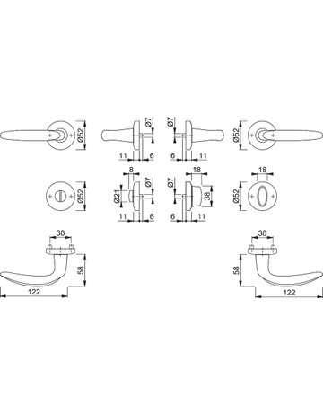 HOPPE Drückergarnitur Atlanta M1530/23KV/23KVS, Rosette, WC Schlitzkopf, Vierkant 8mm, Riegel-Vierkant 8mm, DIN Links-Rechts, TS 37 - 42mm, Befestigungstechnik mit Stütznocken, silber, satiniert verchromt-Resista - 2