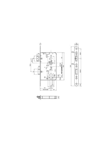 PA-Einsteckschloss B 2120 PZ72/9,D65,F20x235rd,ER,PAF-B,DR ausw. - BKS - 2